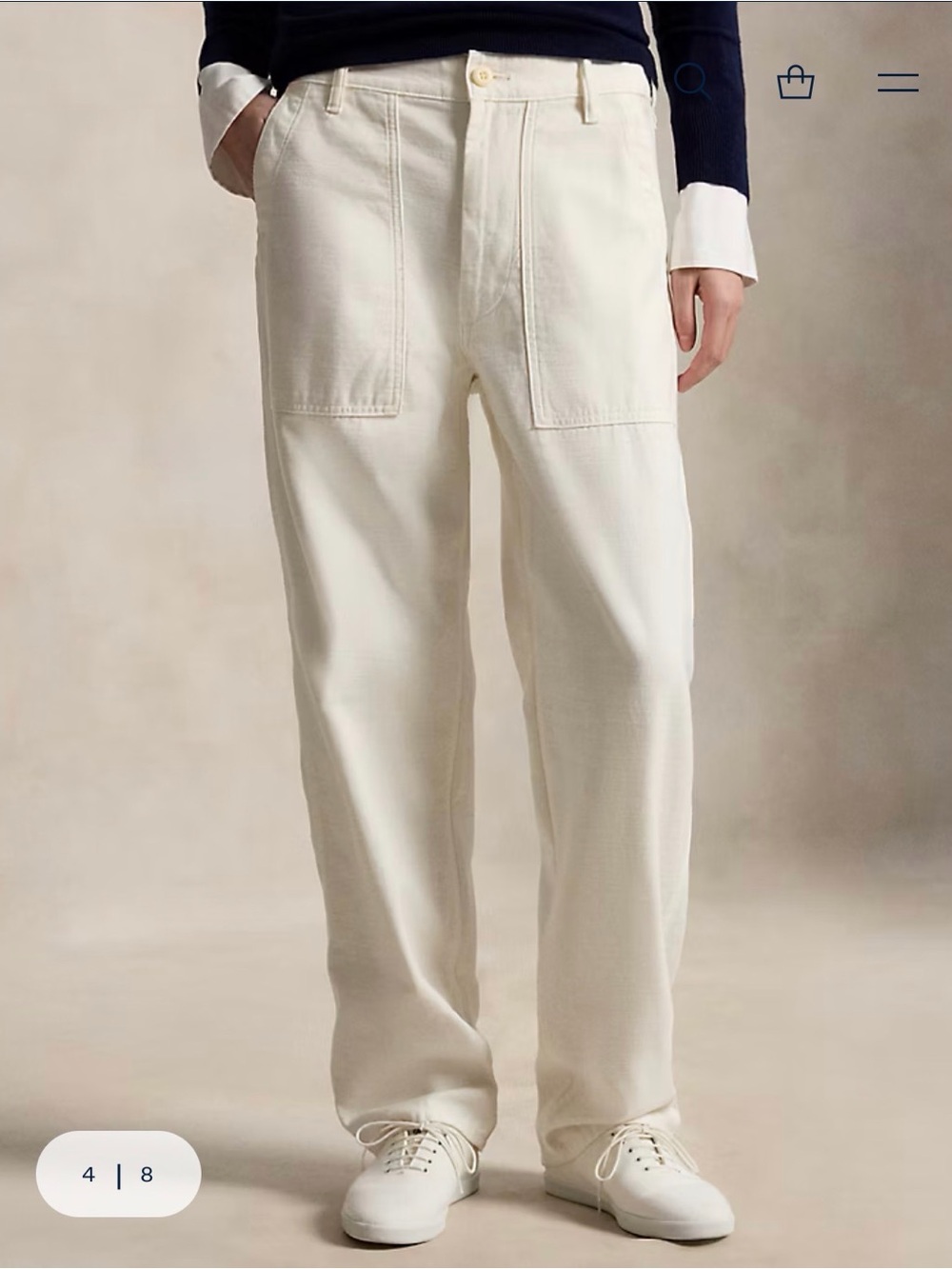 Ralph Lauren Cream Cotton Ricky Wide-Leg Utility Pants